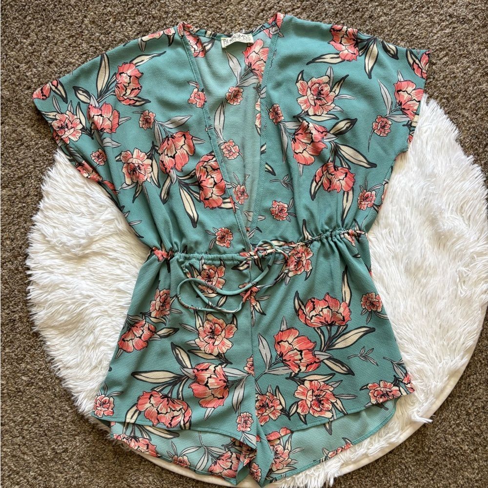 Blooms‎ in the City Shorts Romper Floral Blue Womens Size Medium